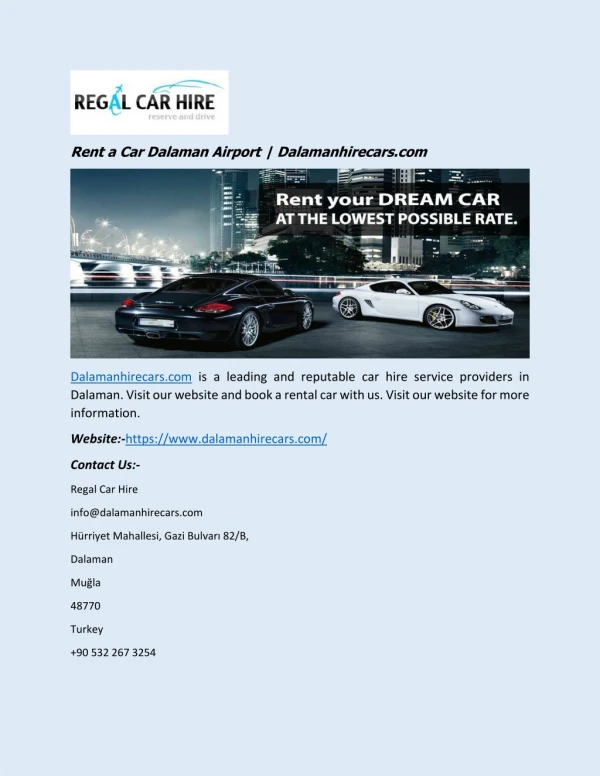 Rent a Car Dalaman Airport | Dalamanhirecars.com