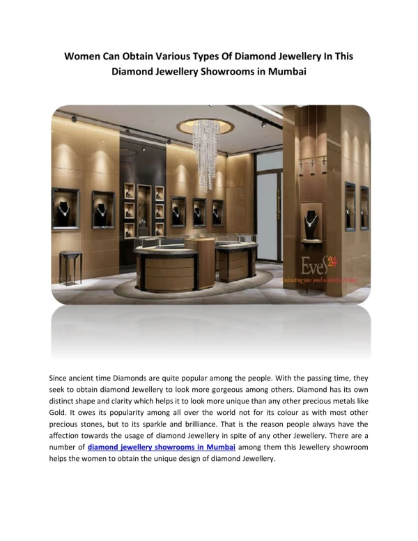 Women Can Obtain Various Types Of Diamond Jewellery In This Diamond Jewellery Showrooms in Mumbai