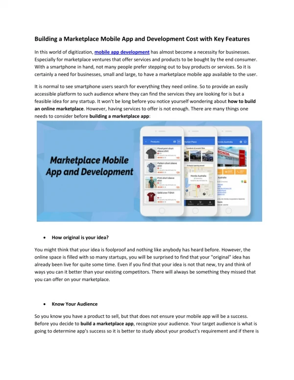 Building a Marketplace Mobile App and Development Cost with Key Features