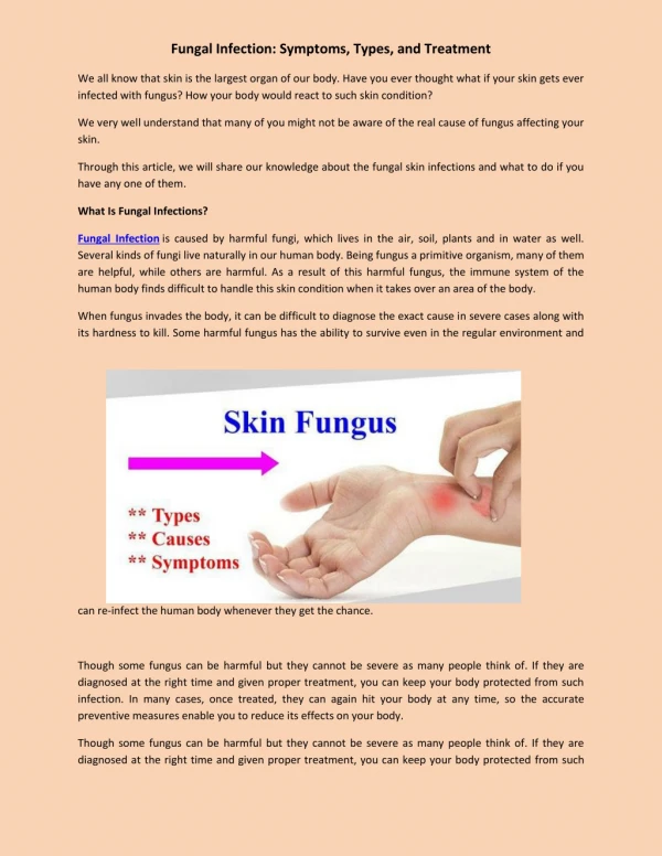 Fungal Infection: Symptoms, Types and Treatment