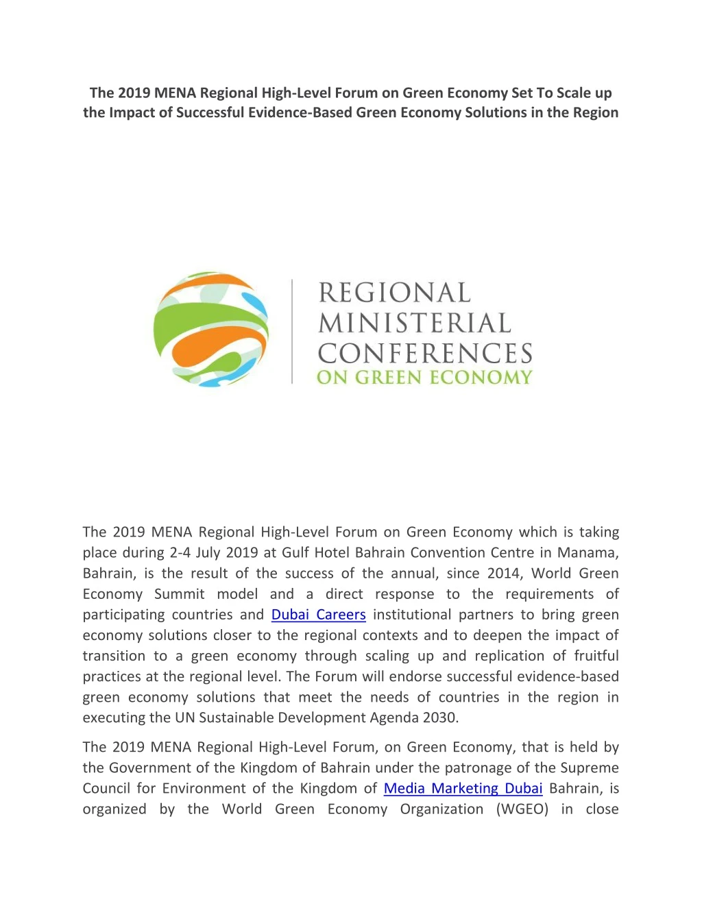 the 2019 mena regional high level forum on green