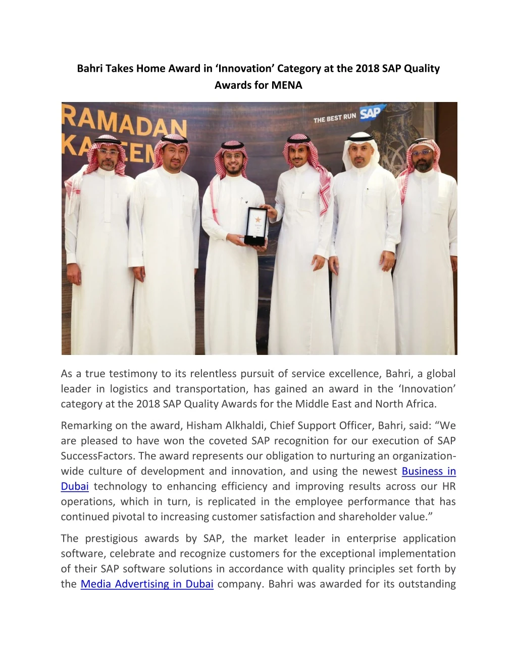 bahri takes home award in innovation category