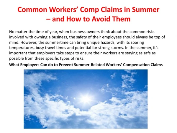 Common Workers’ Comp Claims in Summer – and How to Avoid Them