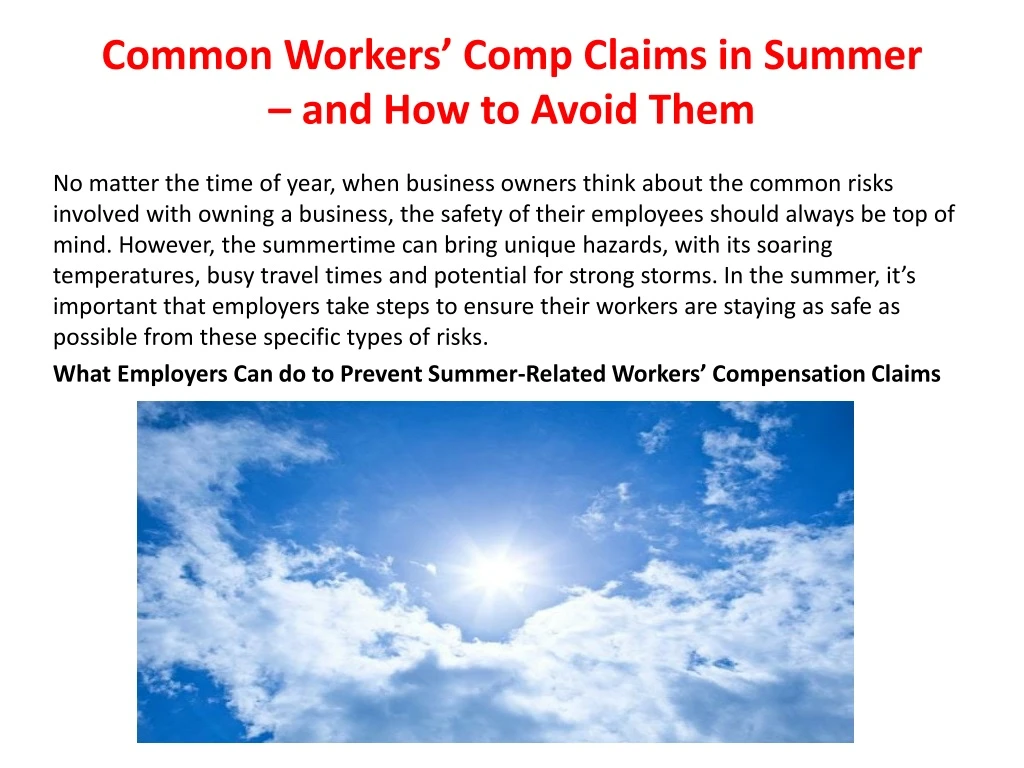 common workers comp claims in summer and how to avoid them