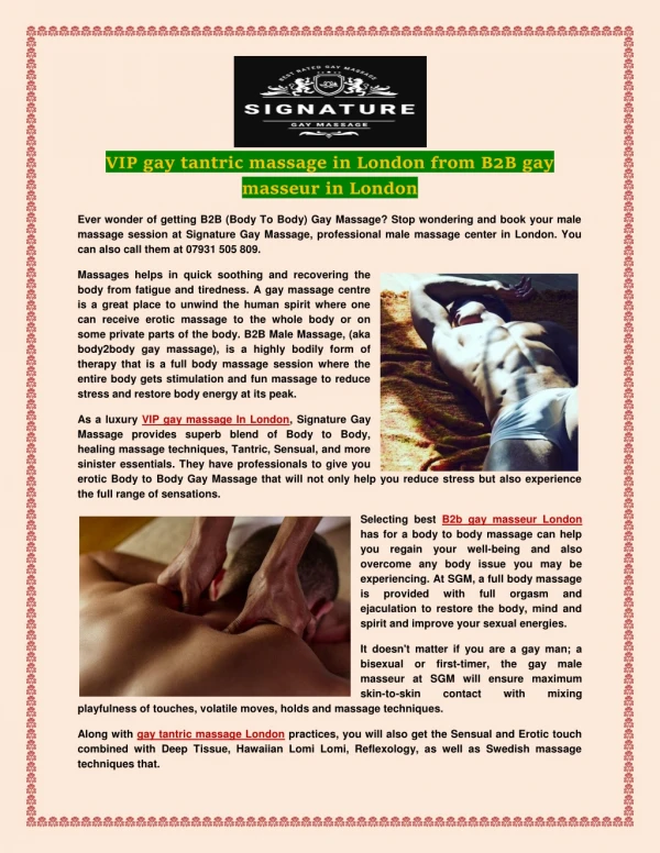 VIP gay tantric massage in London