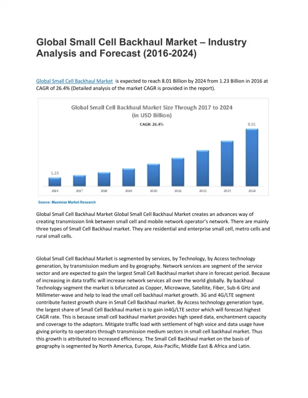 Global Small Cell Backhaul Market – Industry Analysis and Forecast (2016-2024)