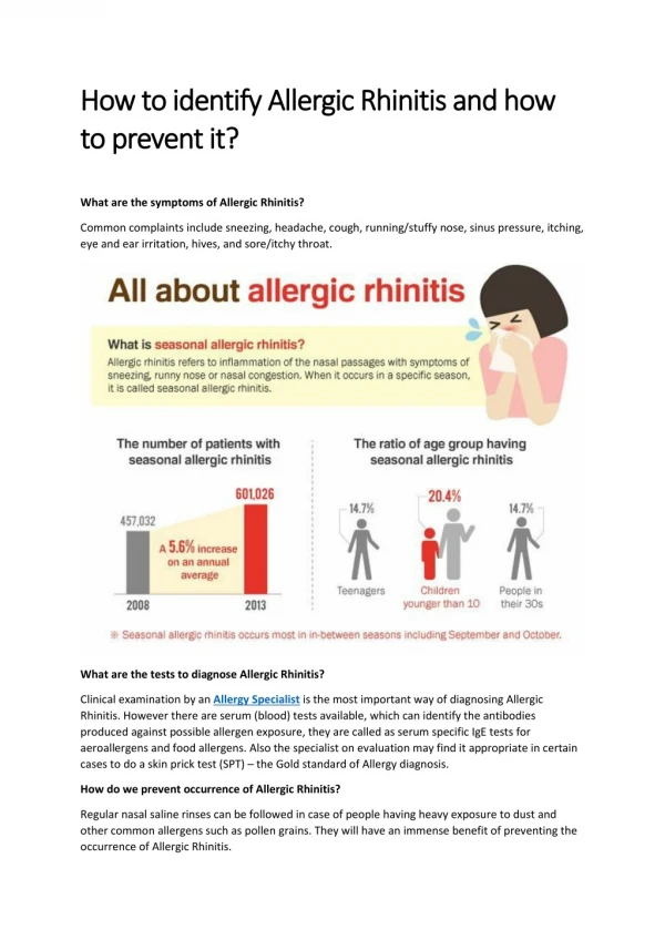 How to identify Allergic Rhinitis and how to prevent it ?