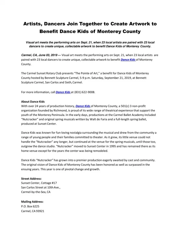 Artists, Dancers Join Together to Create Artwork to Benefit Dance Kids of Monterey County