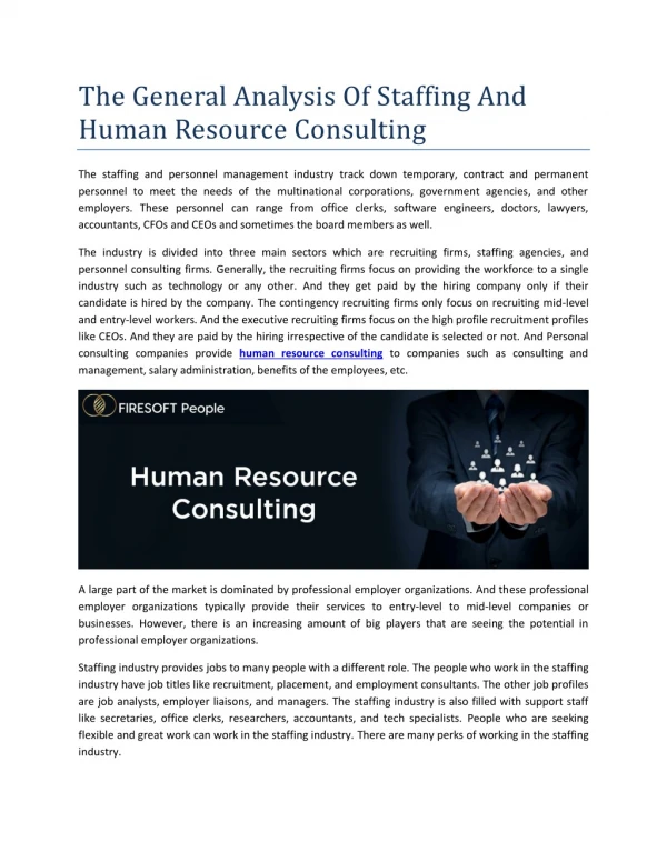 The General Analysis Of Staffing And Human Resource Consulting