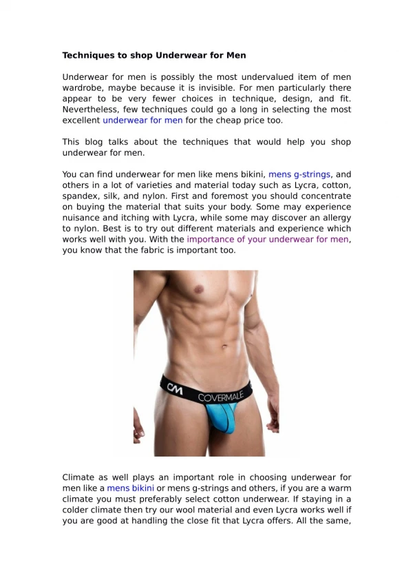 Techniques to shop Underwear for Men