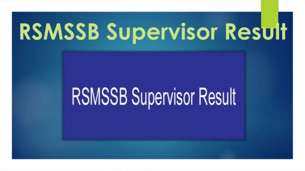 Download RSMSSB Supervisor Result 2019-Get Mahila Supervisor Cut Off