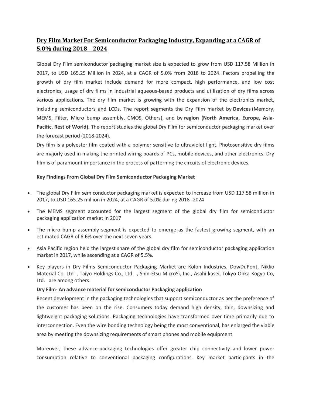 dry film market for semiconductor packaging