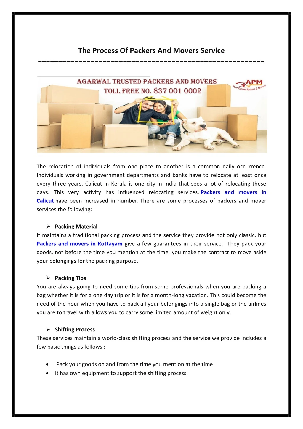 the process of packers and movers service