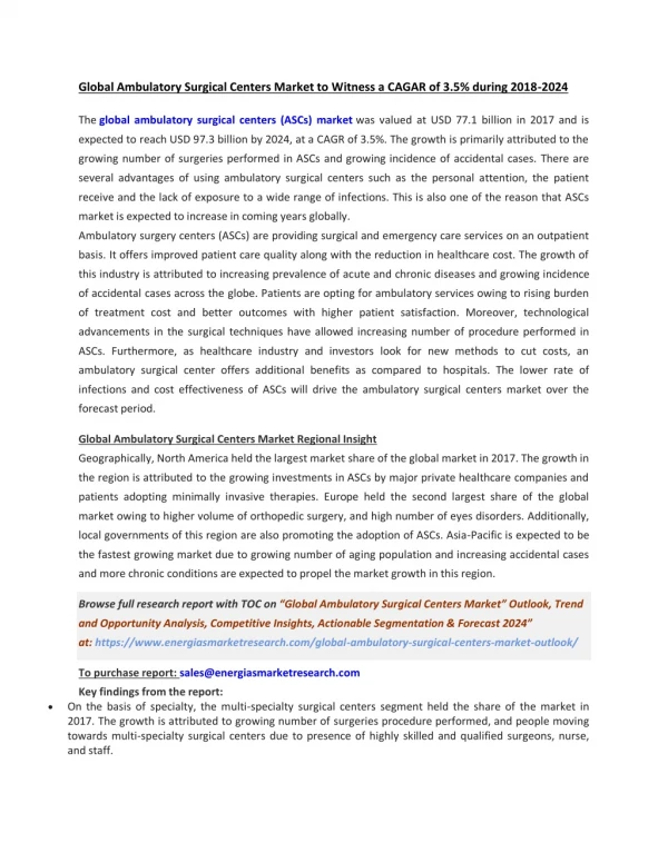 Ambulatory Surgical Centers Market Report | Market Analysis 2018-2024