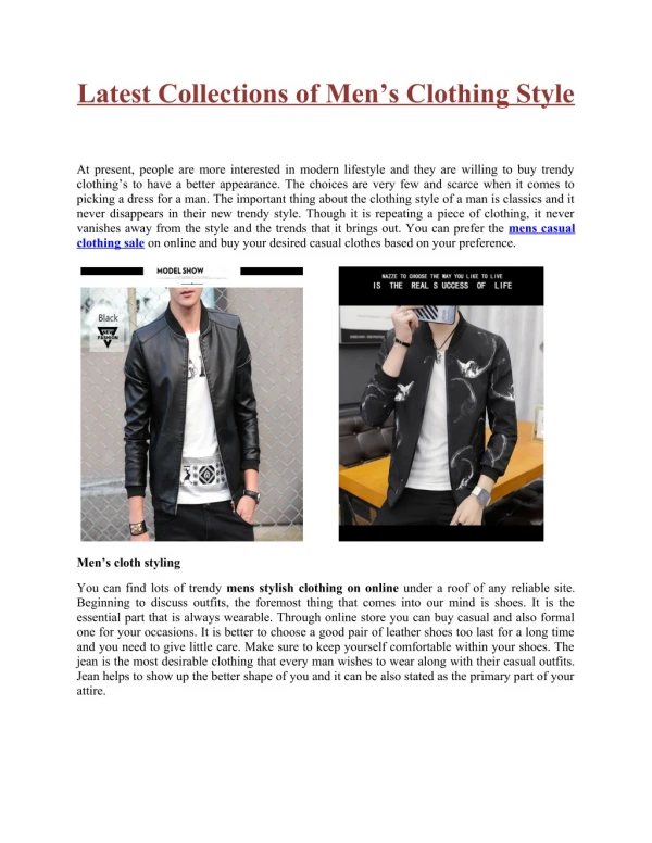 Latest Collections of Men’s Clothing Style