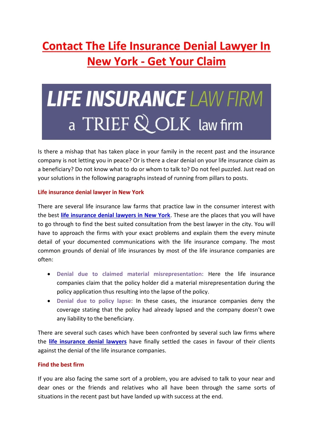 contact the life insurance denial lawyer