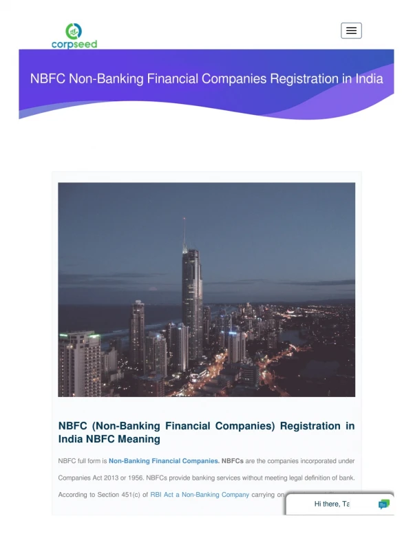 NBFC Non-Banking Financial Companies Registration in India