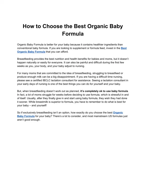 How to Choose the Best Organic Baby Formula
