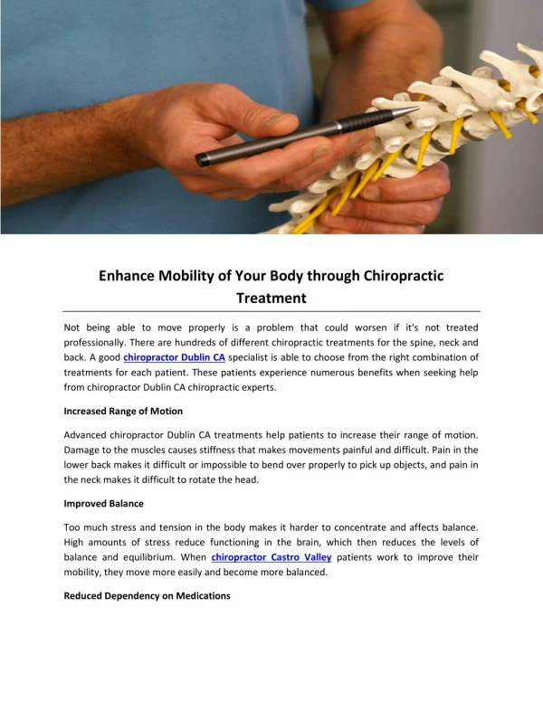 Enhance Mobility of Your Body through Chiropractic Treatment
