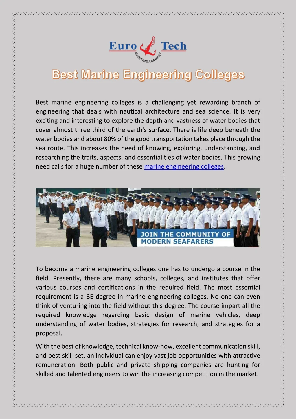 best marine engineering colleges is a challenging