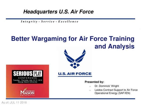 How the Air Force Addresses Training and Analysis for Wargaming