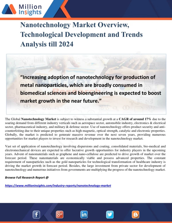 Nanotechnology Market Overview, Technological Development and Trends Analysis till 2024
