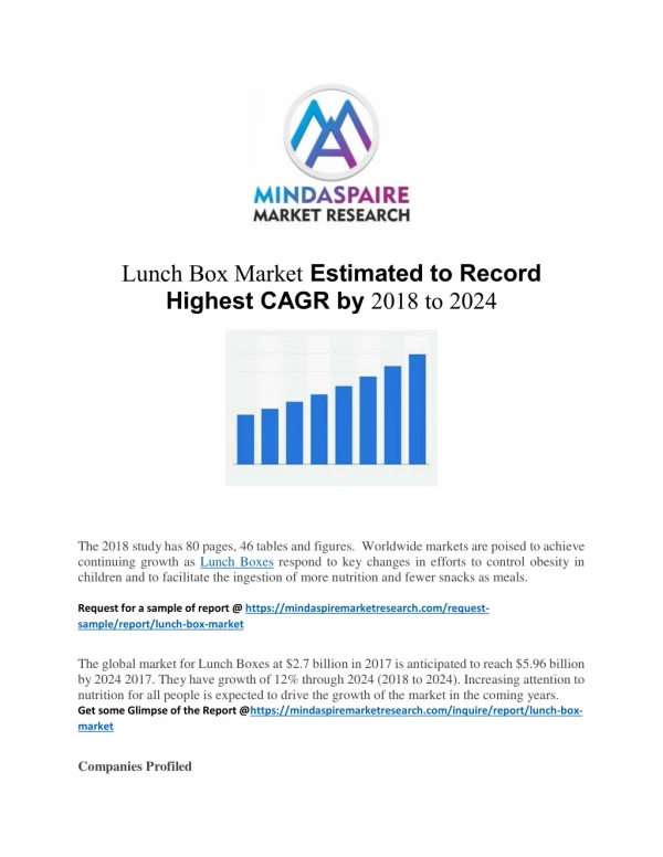 Lunch Box Market Estimated to Record Highest CAGR by 2018 to 2024