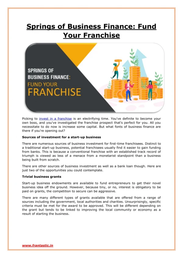 Springs of Business Finance: Fund Your Franchise