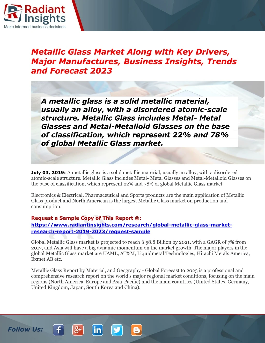 metallic glass market along with key drivers