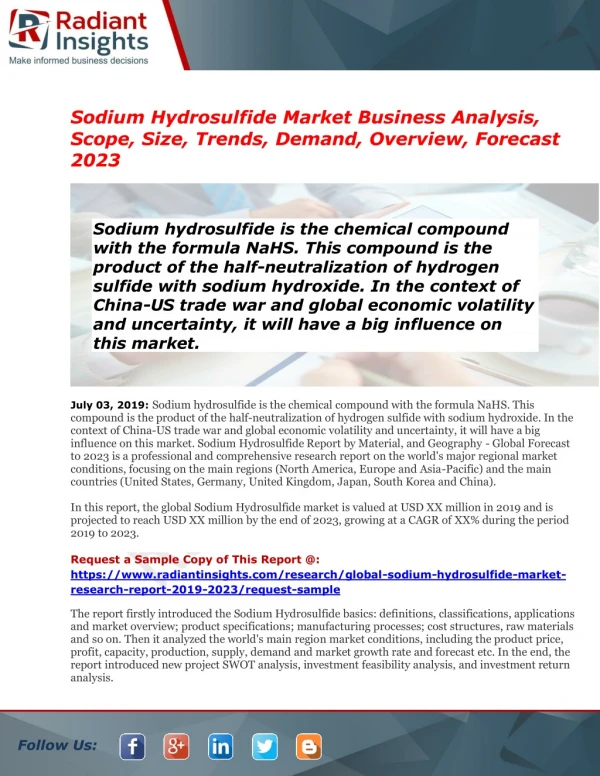 Sodium Hydrosulfide Market: Analysis & Forecast with Upcoming Trends 2023
