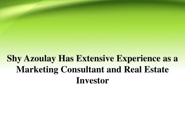 Shy Azoulay Has Extensive Experience as a Marketing Consultant and Real Estate Investor