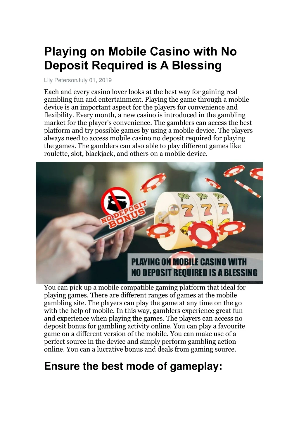 playing on mobile casino with no deposit required