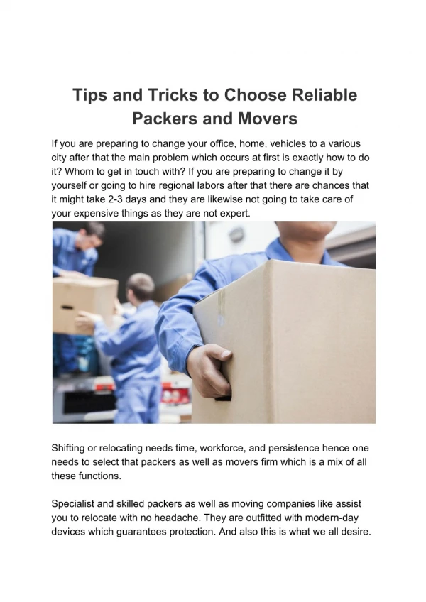 Tips for hiring best packers and movers