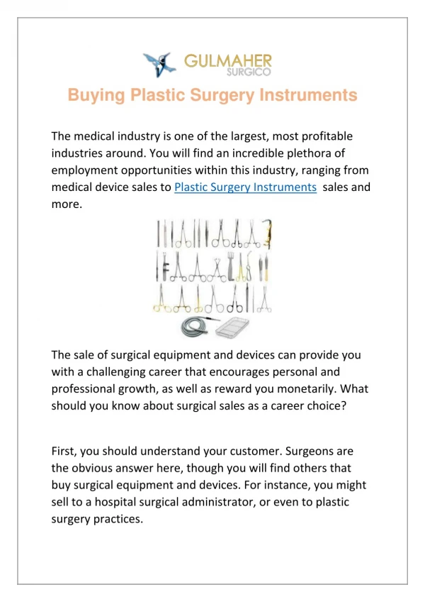 Buying Plastic Surgery Instruments