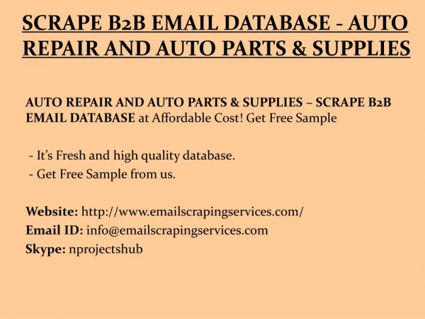 SCRAPE B2B EMAIL DATABASE - AUTO REPAIR AND AUTO PARTS & SUPPLIES