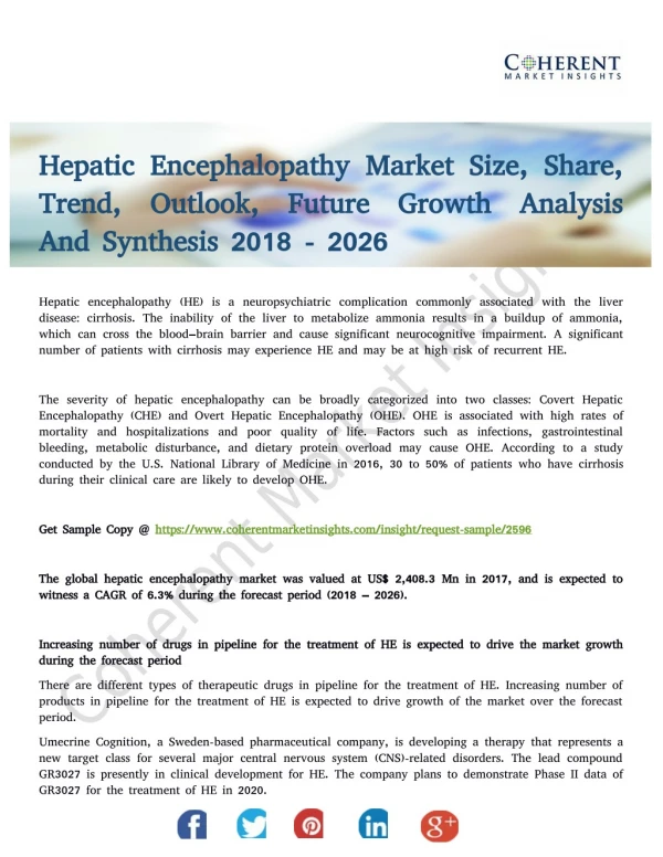 Hepatic Encephalopathy Market to Incur Meteoric Growth By 2027