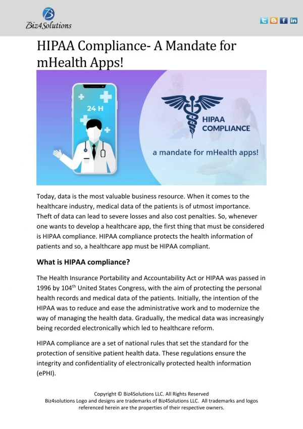 HIPAA compliance- a mandate for mHealth apps