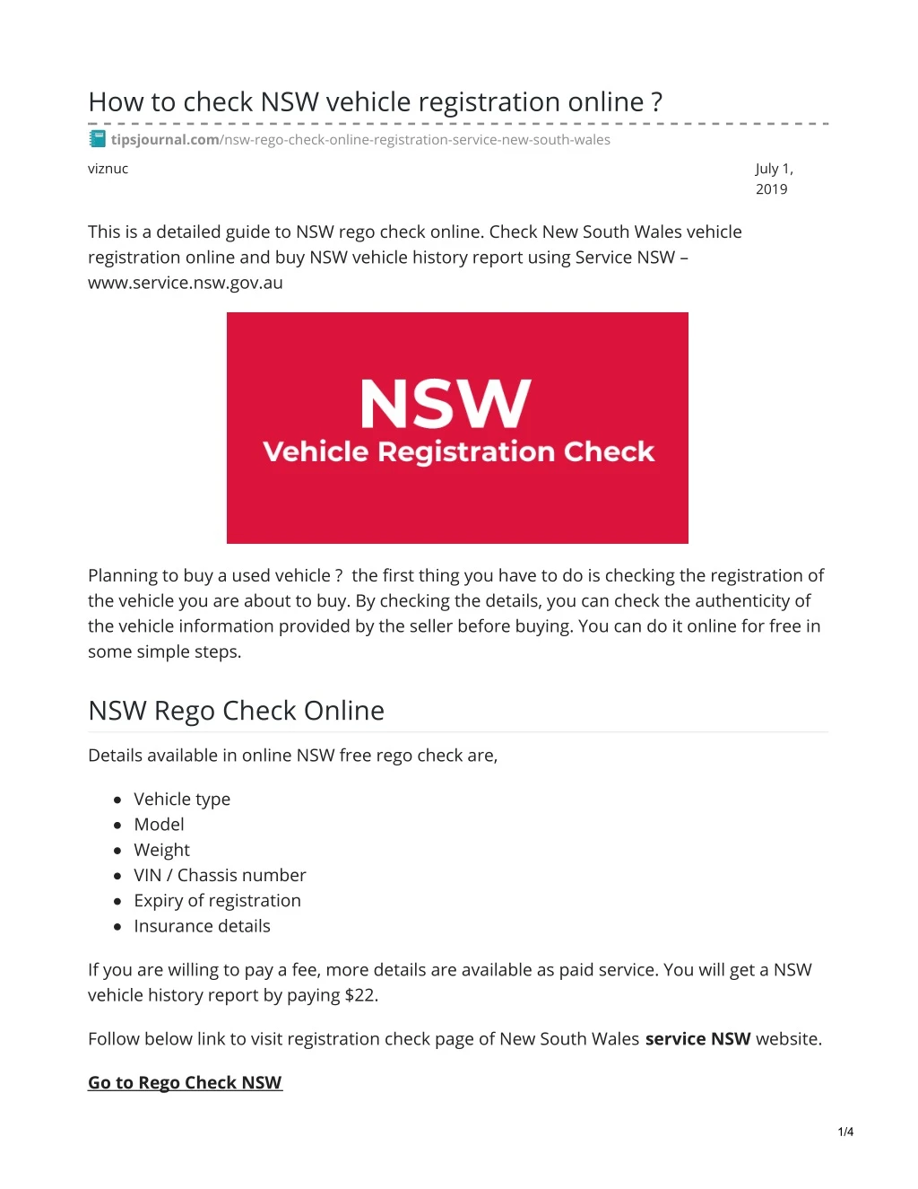 how to check nsw vehicle registration online