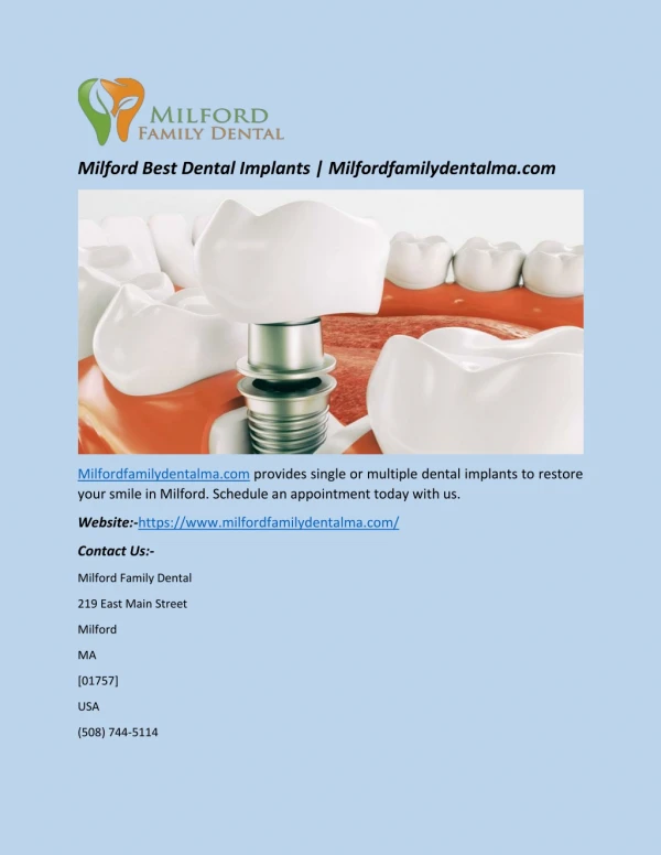 Milford Best Dental Implants | Milfordfamilydentalma.com