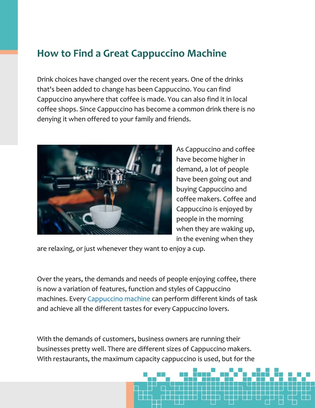 how to find a great cappuccino machine