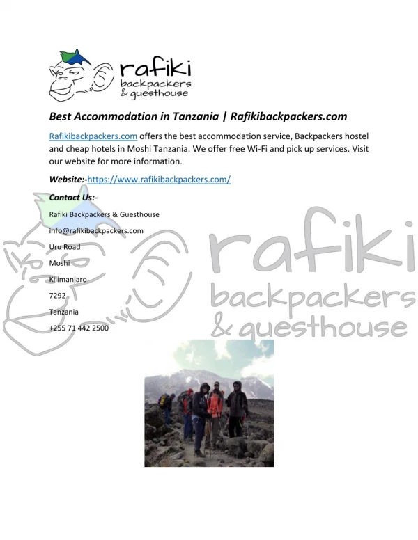 Best Accommodation in Tanzania | Rafikibackpackers.com