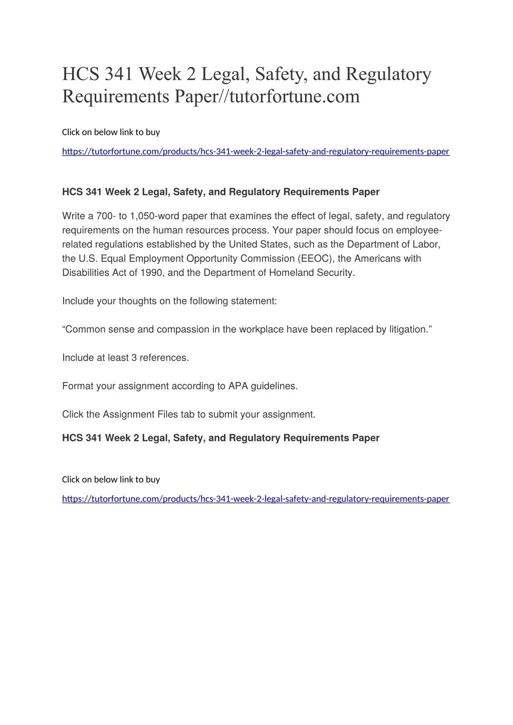 hcs 341 week 2 legal safety and regulatory