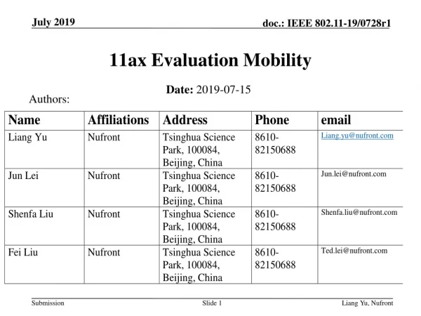 11ax Evaluation Mobility