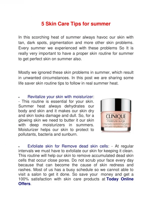 5 Skin Care Tips for summer