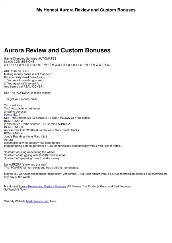 My Honest Aurora Review and Custom Bonuses