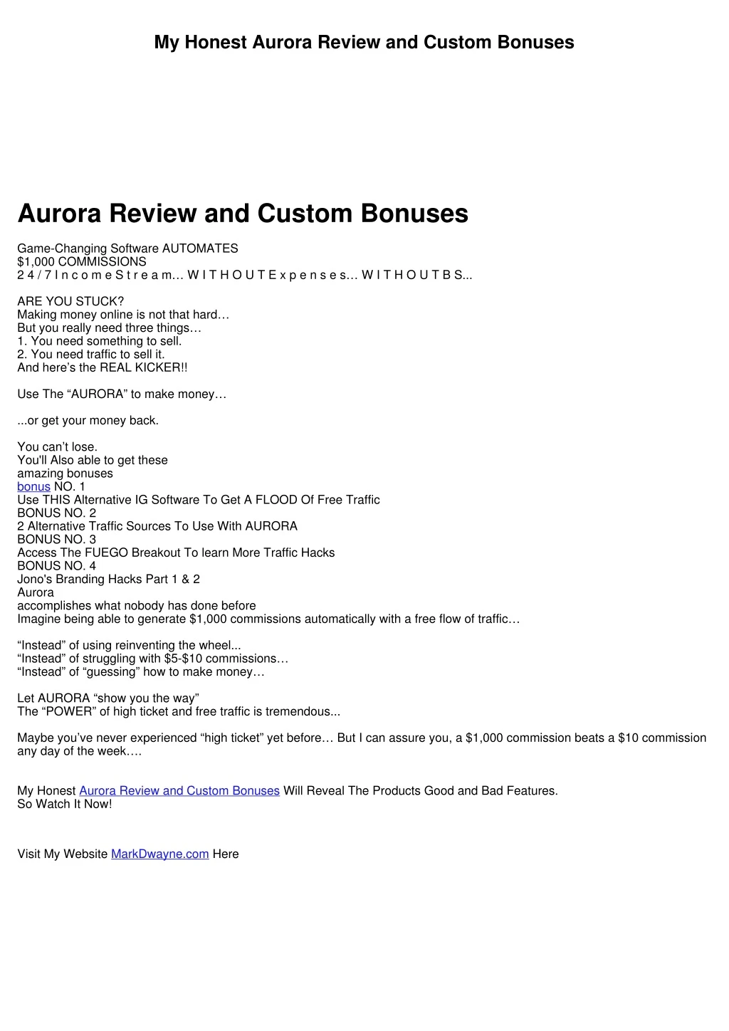 my honest aurora review and custom bonuses