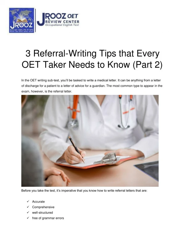 3 Referral-Writing Tips that Every OET Taker Needs to Know (Part 2)