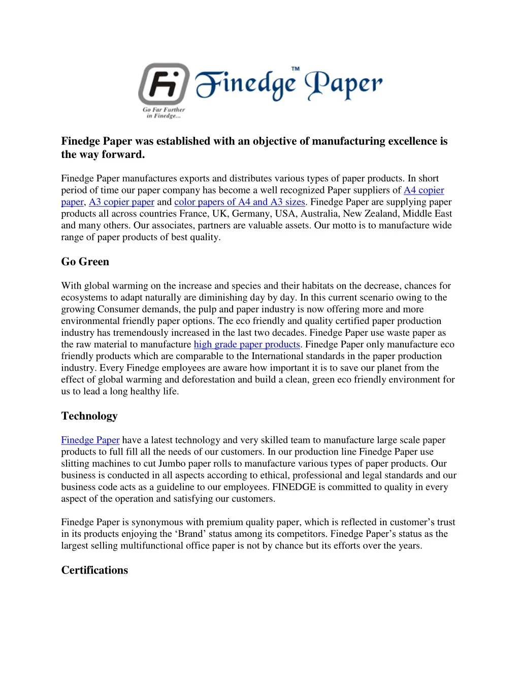 finedge paper was established with an objective