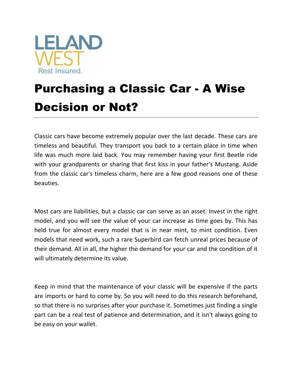 purchasing a classic car a wise decision or not