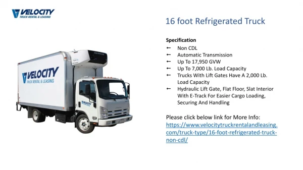 Refrigerated Truck 16 foot on Rental & Leasing | Reefer Truck on Rental & Leasing in CA & AZ | VTRL